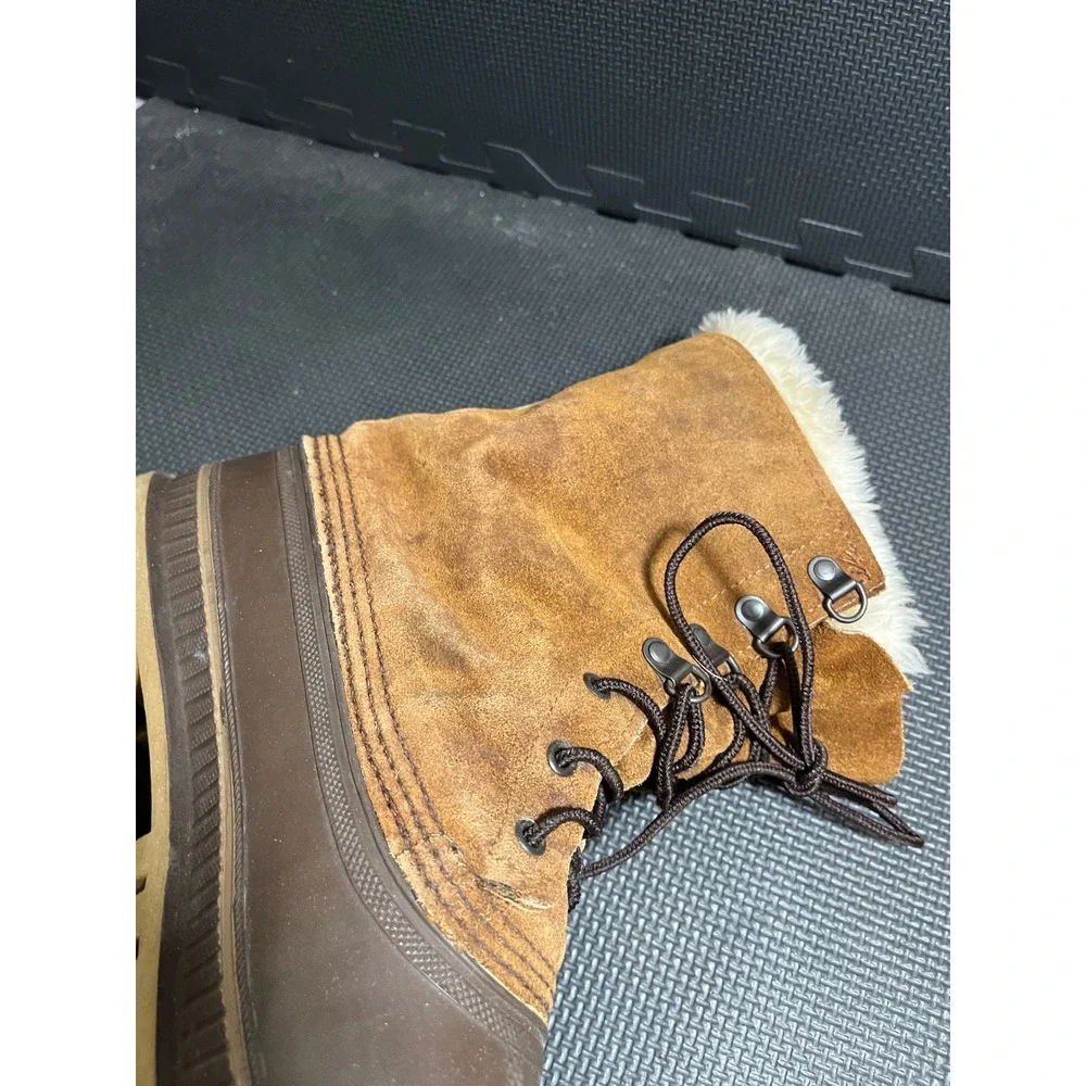 Sorel Vintage Caribou Winter Boot Mens 11 Brown Suede Waterproof Faux Fur Lining